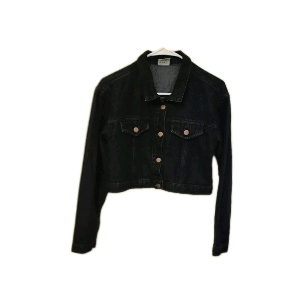 Girls Cropped Black Denim Jacket Large